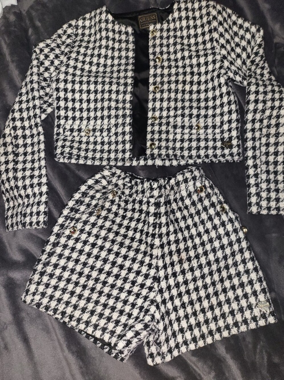 GUESS Black & White Houndstooth Jacket and Shorts Set